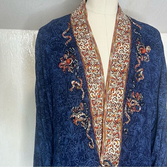 Carole Little Paisley Tapestry Vibrant Blue Kimono with Beading - Picture 3 of 12